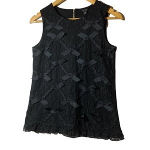 Ann Taylor Petite Black Bow Lace Overlay Sleeveless Top size XS